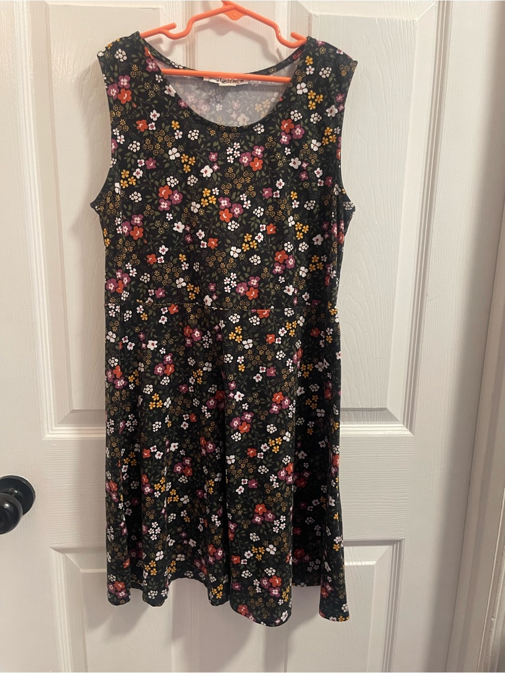 Knitworks Black Floral Sleeveless Skater Dress with Pink and Yellow Flowers
